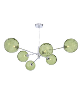 Vignette 6 Light Ceiling Pendant Polished Chrome With Green Dimpled Glass-1
