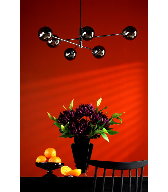 Vignette 6 Light Ceiling Pendant Polished Chrome With Smoked Glass-3