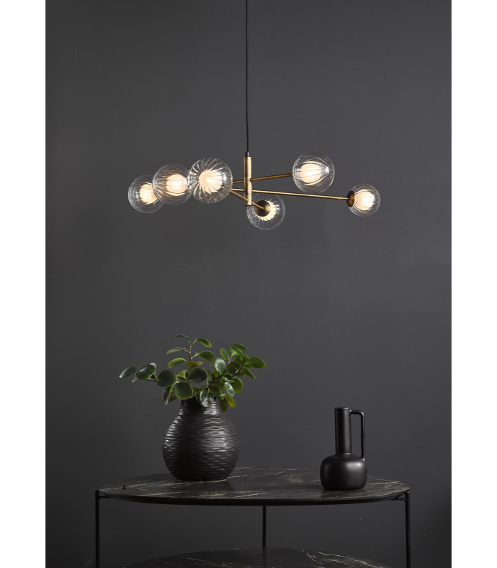 Vignette 6 Light Ceiling Pendant Aged Brass With Clear/Opal Glass-4