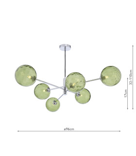 Vignette 6 Light Ceiling Pendant Polished Chrome With Green Dimpled Glass-2