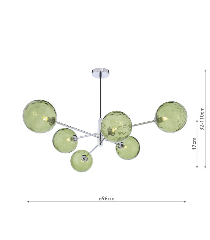 Vignette 6 Light Ceiling Pendant Polished Chrome With Green Dimpled Glass-2
