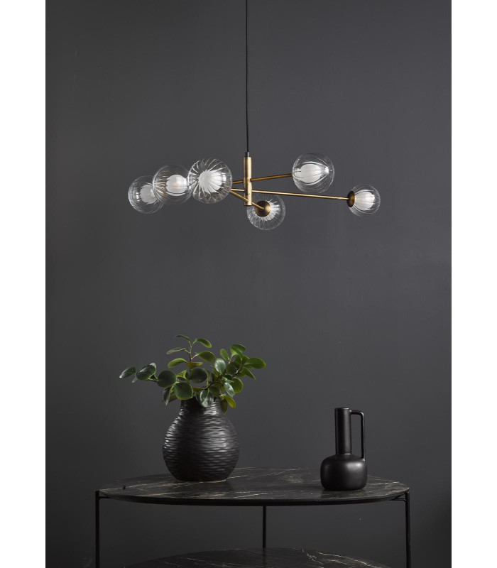 Vignette 6 Light Ceiling Pendant Aged Brass With Clear/Opal Glass-5