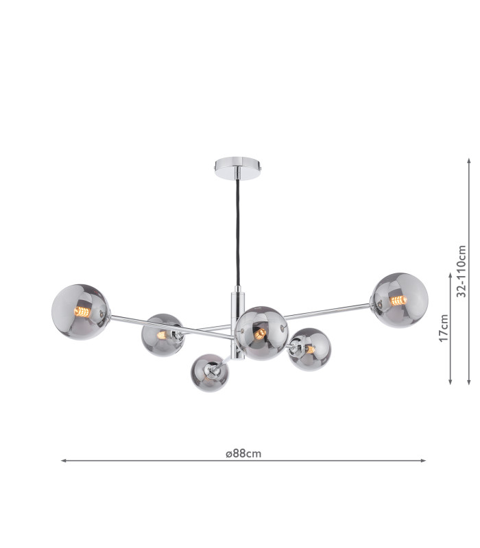 Vignette 6 Light Ceiling Pendant Polished Chrome With Smoked Glass-4