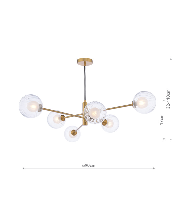 Vignette 6 Light Ceiling Pendant Aged Brass With Clear/Opal Glass-6