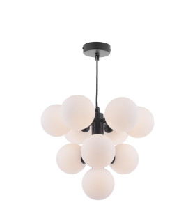 Vine 10 Light Ceiling Pendant Satin Black With Opal Glass-1