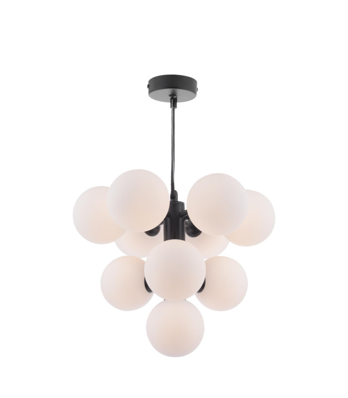 Vine 10 Light Ceiling Pendant Satin Black With Opal Glass-1
