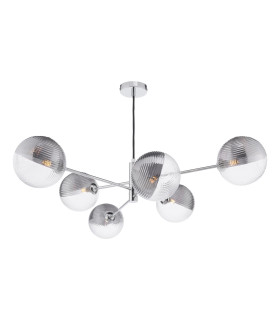 Vignette 6 Light Ceiling Pendant Polished Chrome With Smoked/Clear Ribbed Glass-1