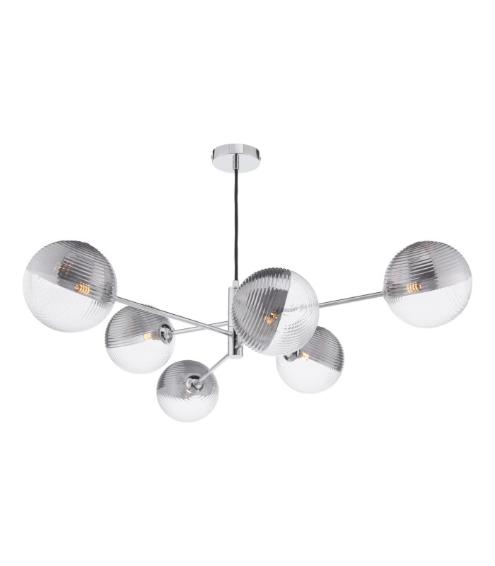 Vignette 6 Light Ceiling Pendant Polished Chrome With Smoked/Clear Ribbed Glass-1