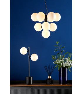 Vine 10 Light Ceiling Pendant Satin Black With Opal Glass-2