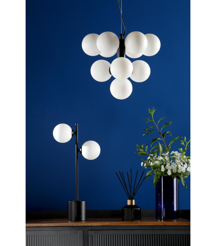 Vine 10 Light Ceiling Pendant Satin Black With Opal Glass-3
