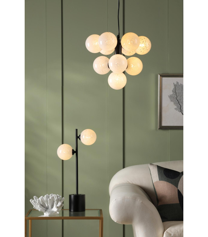 Vine 10 Light Ceiling Pendant Satin Black With White Confetti Glass-2