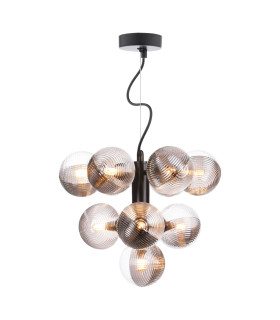 Vine 10 Light Ceiling Pendant Satin Black With Smoked/Clear Ribbed Glass-1