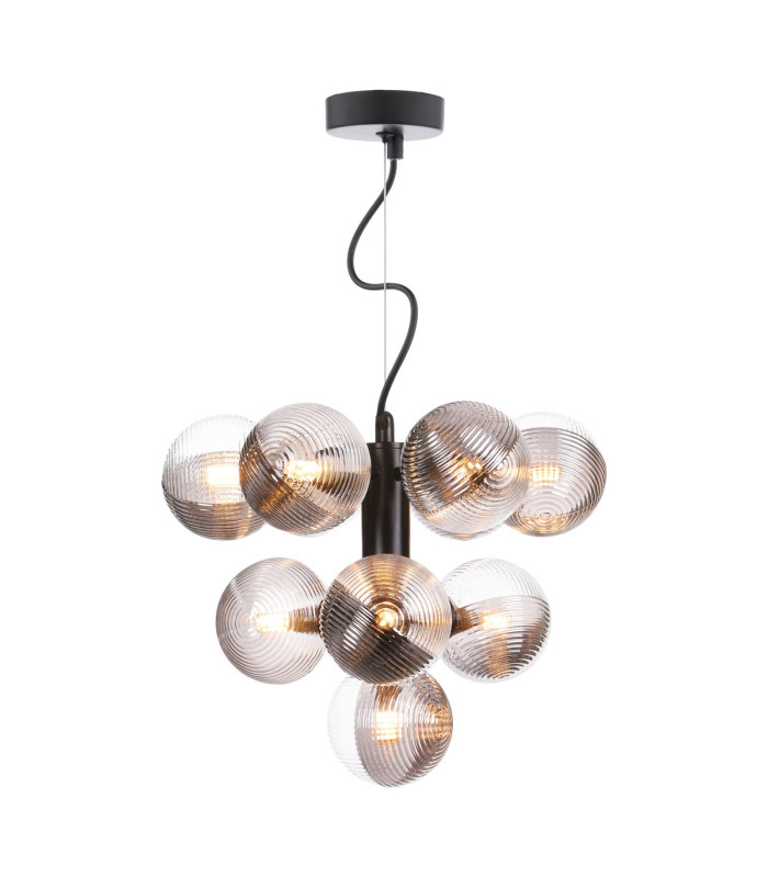 Vine 10 Light Ceiling Pendant Satin Black With Smoked/Clear Ribbed Glass-1