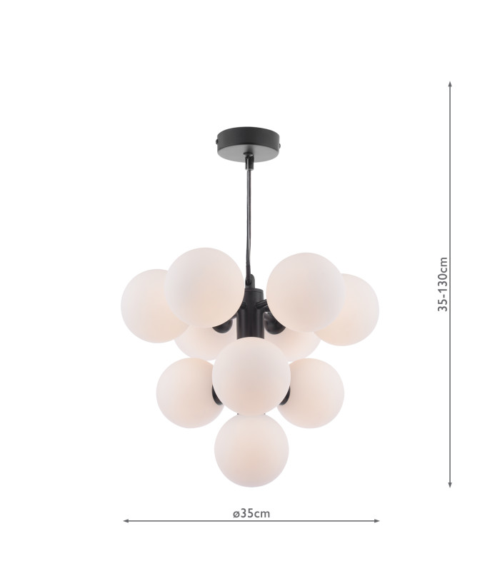 Vine 10 Light Ceiling Pendant Satin Black With Opal Glass-4