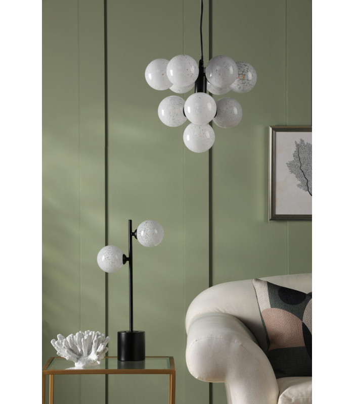 Vine 10 Light Ceiling Pendant Satin Black With White Confetti Glass-3