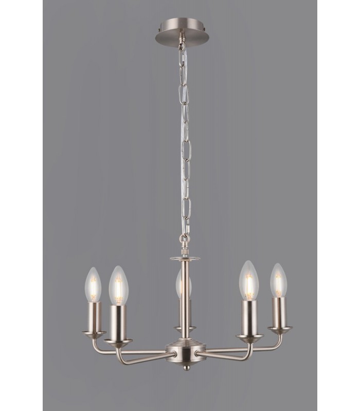 5 Light Multi Arm Ceiling Pendant without Shade, c, w 2m Chain, E14 Satin Nickel - 2