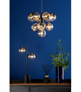 Vine 10 Light Ceiling Pendant Satin Black With Smoked/Clear Ribbed Glass-2