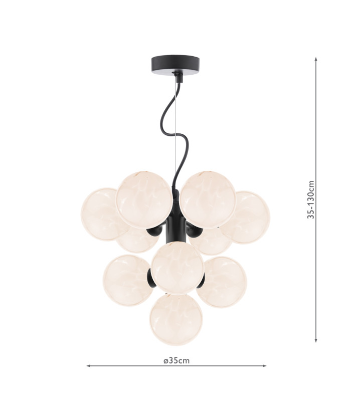 Vine 10 Light Ceiling Pendant Satin Black With White Confetti Glass-4