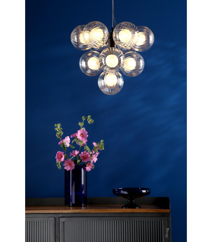 Vine 10 Light Ceiling Pendant Satin Black With Clear/Opal Glass-2