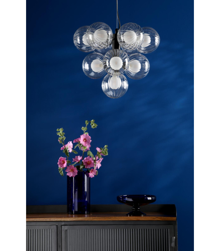 Vine 10 Light Ceiling Pendant Satin Black With Clear/Opal Glass-3