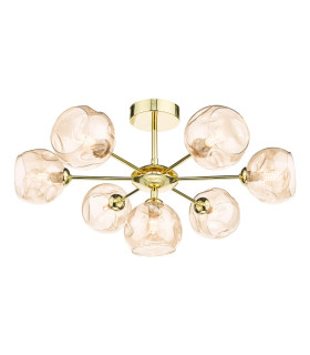 Cohen 7 Light Semi Flush Ceiling Polished Gold With Organic Amber Glass