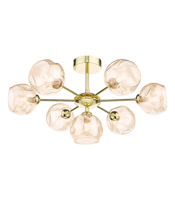 Cohen 7 Light Semi Flush Ceiling Polished Gold With Organic Amber Glass