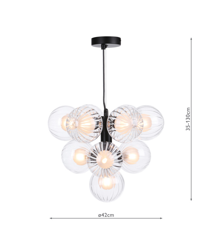 Vine 10 Light Ceiling Pendant Satin Black With Clear/Opal Glass-4