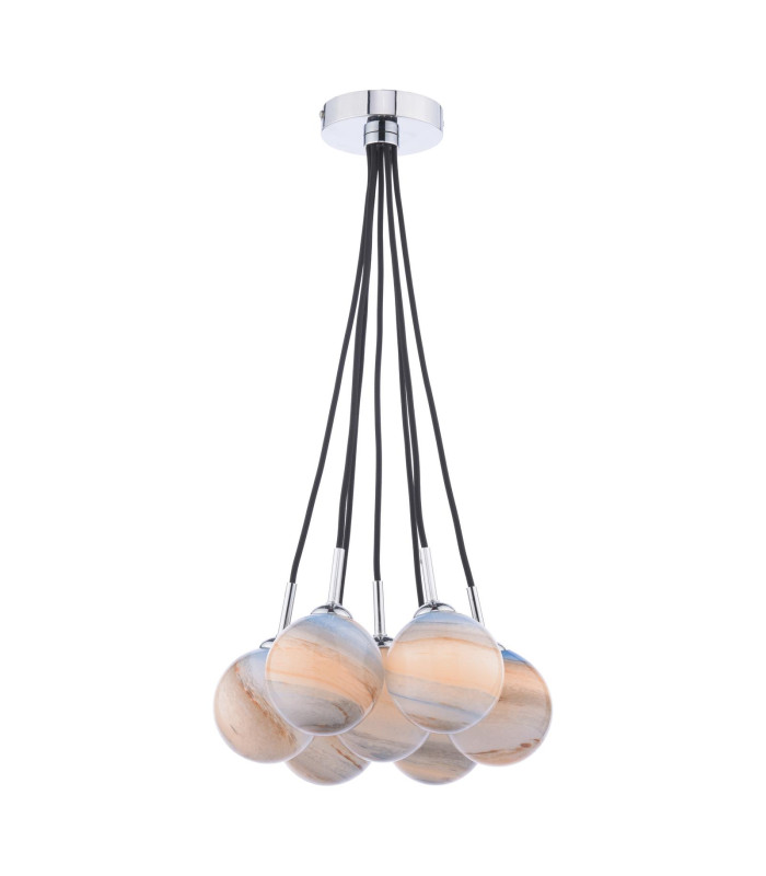 Elpis 7 Light Cluster Ceiling Pendant Polished Chrome With Planet Style Glass-1