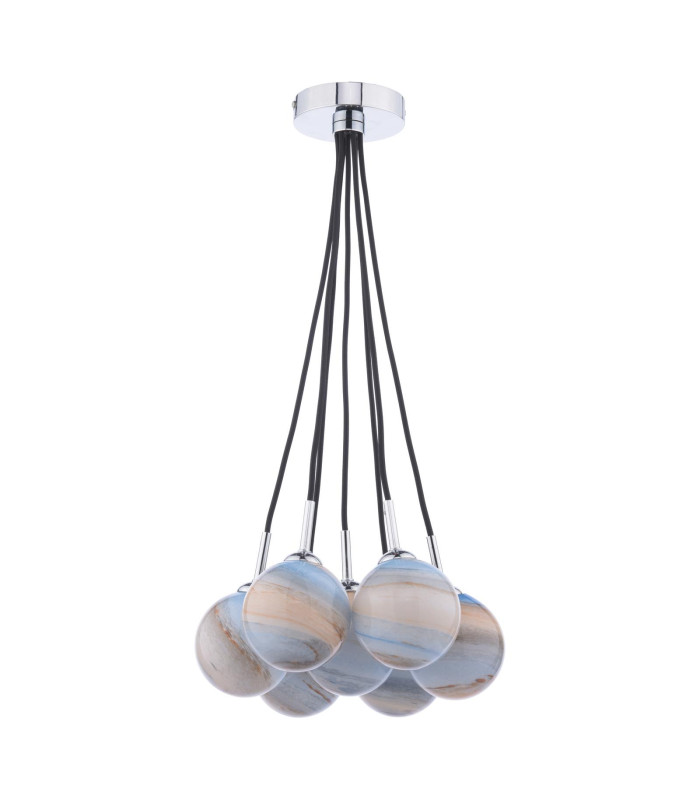 Elpis 7 Light Cluster Ceiling Pendant Polished Chrome With Planet Style Glass-2