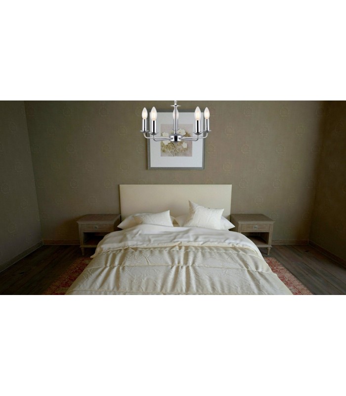 5 Light Multi Arm Ceiling Pendant without Shade, c, w 2m Chain, E14 Satin Nickel - 4