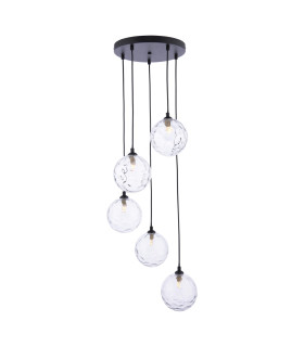 Federico 5 Light Cluster Ceiling Pendant Matt Black With Clear Dimpled Glass-1