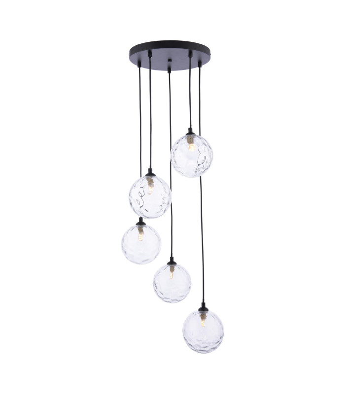 Federico 5 Light Cluster Ceiling Pendant Matt Black With Clear Dimpled Glass-1