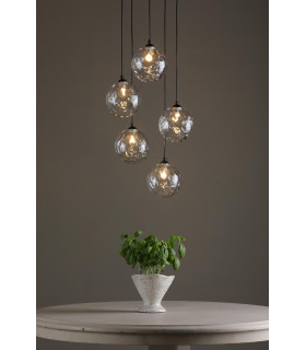 Federico 5 Light Cluster Ceiling Pendant Matt Black With Clear Dimpled Glass-2