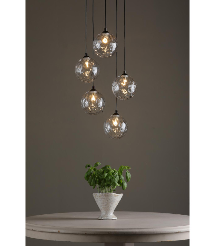 Federico 5 Light Cluster Ceiling Pendant Matt Black With Clear Dimpled Glass-2