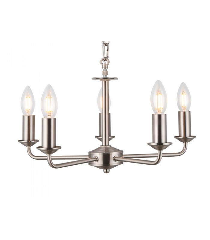 5 Light Multi Arm Ceiling Pendant without Shade, c, w 2m Chain, E14 Satin Nickel - 5