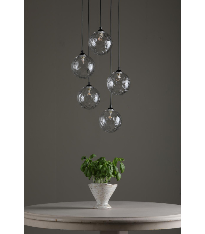 Federico 5 Light Cluster Ceiling Pendant Matt Black With Clear Dimpled Glass-3