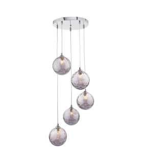 Federico 5 Light Cluster Ceiling Pendant Polished Chrome With Smoked Dimpled Glass-1