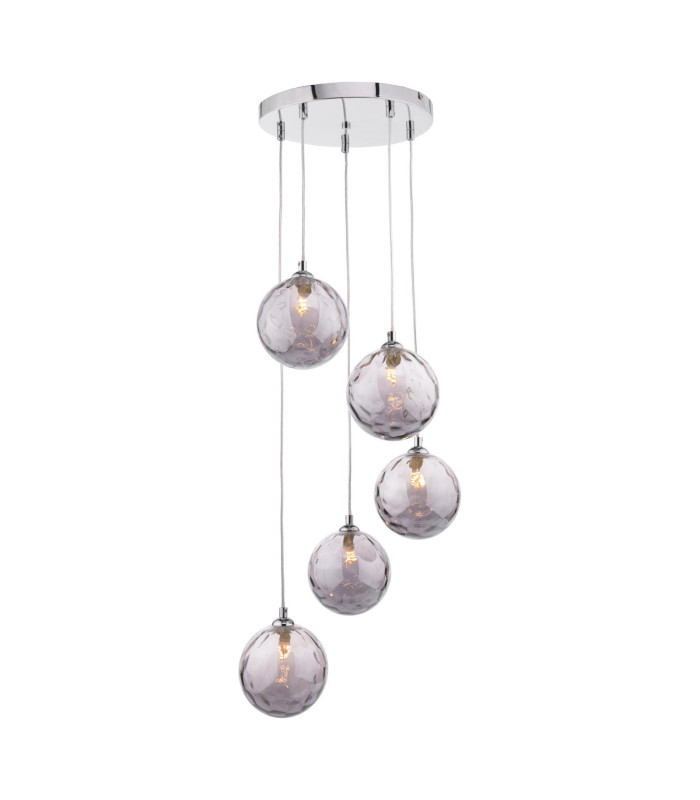Federico 5 Light Cluster Ceiling Pendant Polished Chrome With Smoked Dimpled Glass-1