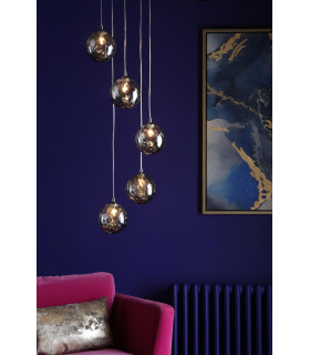 Federico 5 Light Cluster Ceiling Pendant Polished Chrome With Smoked Dimpled Glass-2