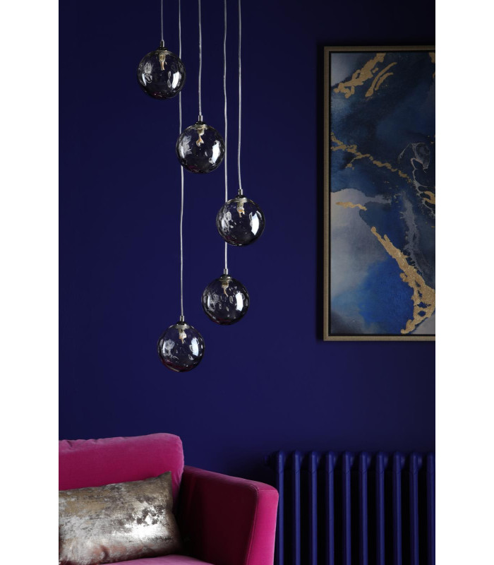 Federico 5 Light Cluster Ceiling Pendant Polished Chrome With Smoked Dimpled Glass-3