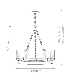 Sawyer 6 Light Multi Arm Pendant Ceiling Light Wood Effect Clear Seeded Glass IP44-2