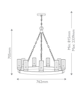Sawyer 9 Light Multi Arm Pendant Ceiling Light Sequoia Wood Effect Clear Seeded Glass IP44-2