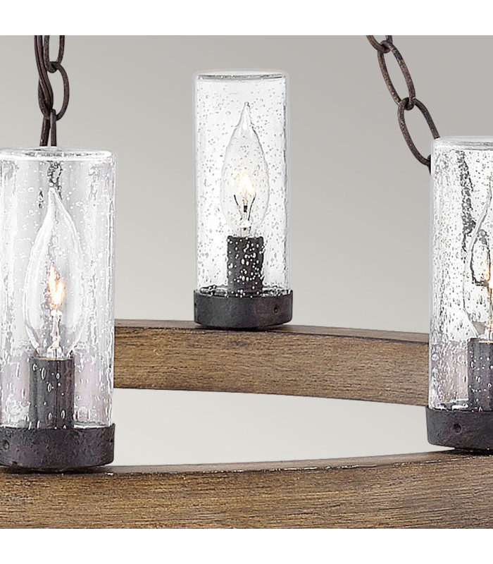 Sawyer 9 Light Multi Arm Pendant Ceiling Light Sequoia Wood Effect Clear Seeded Glass IP44-5