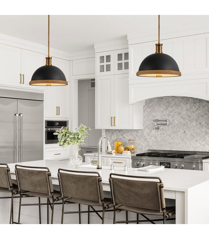 Doral Dome Pendant Ceiling Light Matte Black Vintage Brass-2