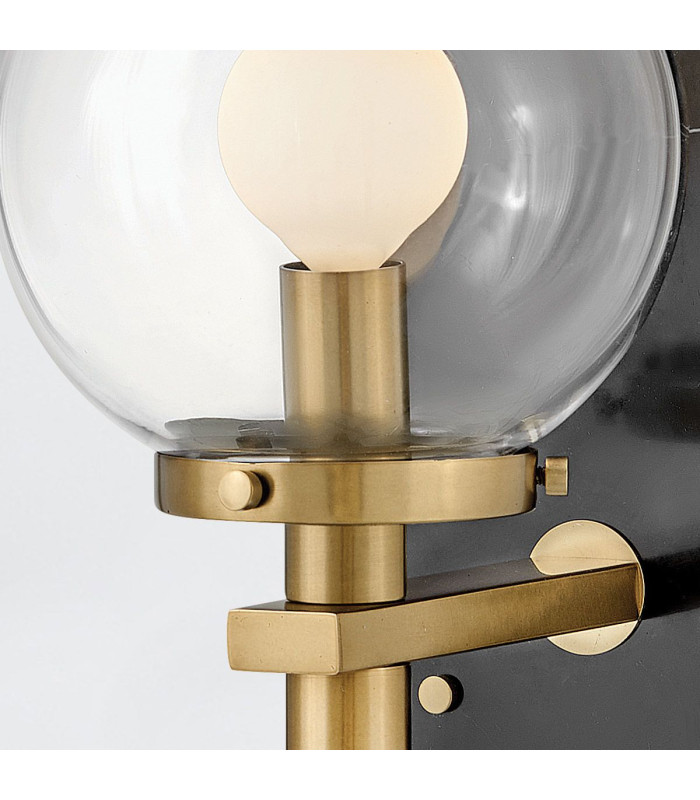 Gilda Globe Wall Lights Black with Heritage Brass accents IP44-6