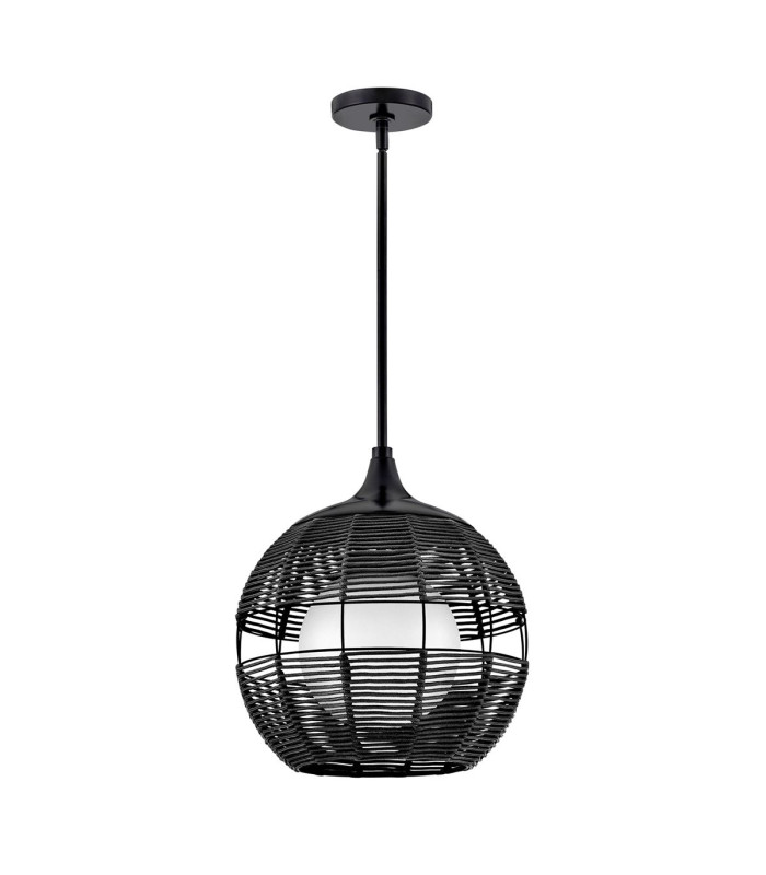 Maddox 36cm Wire Frame Pendant Ceiling Light Black IP44-1