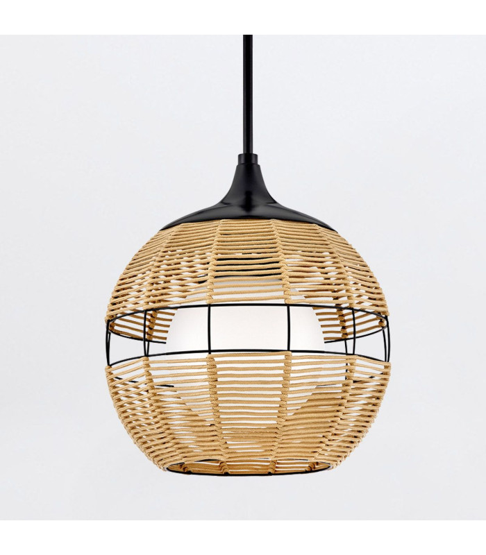 Maddox 36cm Wire Frame Pendant Ceiling Light Black Camel IP44-6