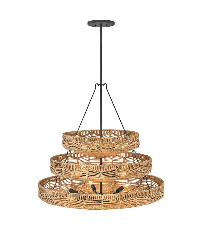 Ophelia 13 Light Cylindrical Pendant Ceiling Light Black Camel-3