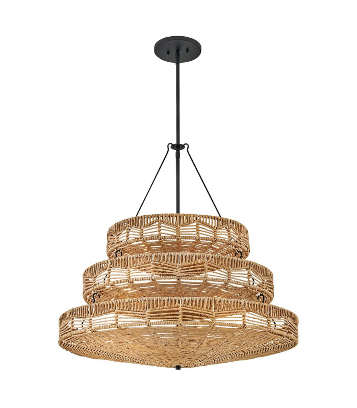 Ophelia 13 Light Cylindrical Pendant Ceiling Light Black Camel-4