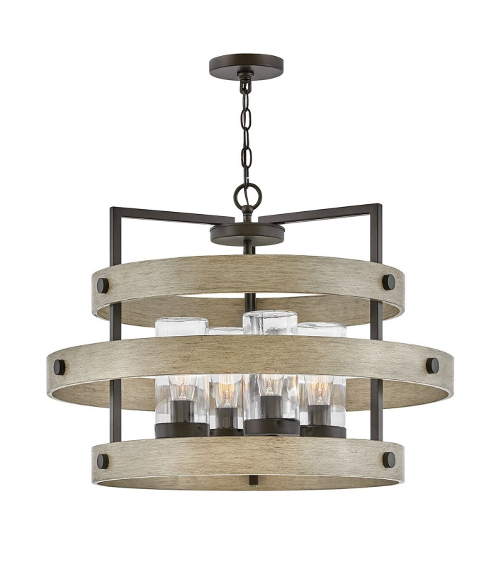 Riverwood 4 Light Cylindrical Pendant Ceiling Light Warm Bronze with Warm Ash accents IP44-1